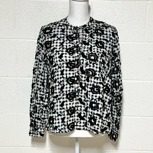 Anthropologie Pilcro Black & White Embroidered Mandarin Collar Pullover Top XS